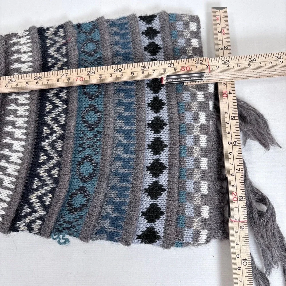 Hand‎ Knit Alpaca Wool Blend Fair Isle Beanie and Scarf in One Blue Grey